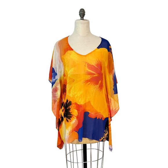 Chico's Floral Pop Peri Poncho Warm Multi NWT S/M - Picture 1 of 5